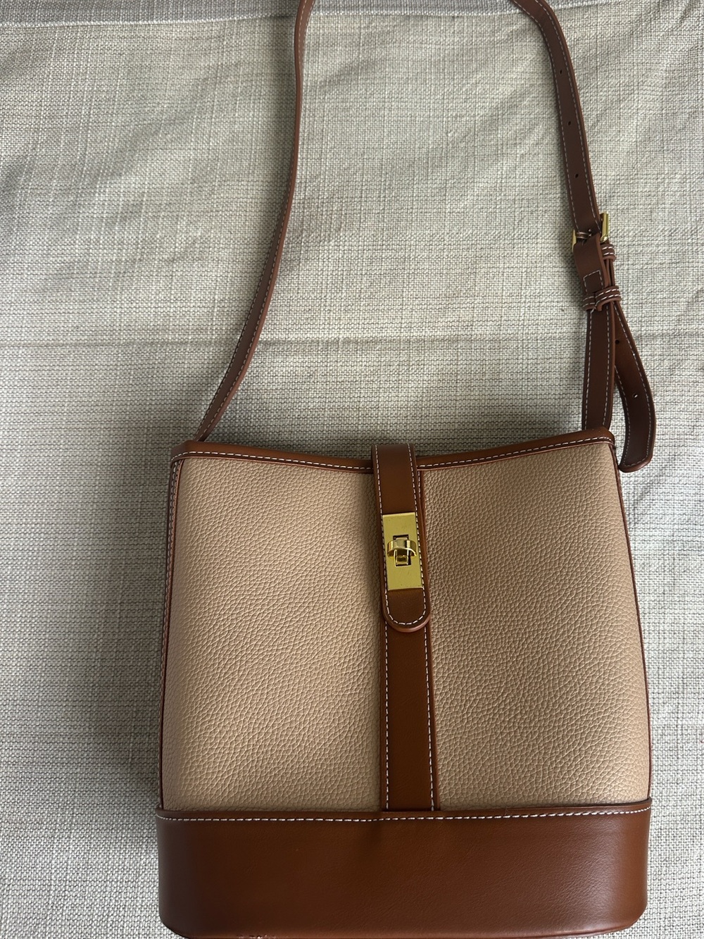 Two-Tone Brown Bucket Shoulder Bag